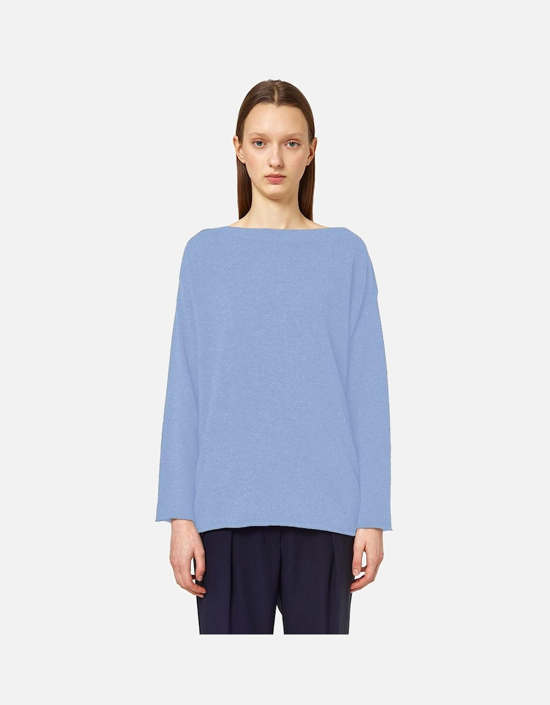Cashmere Boat Neck Sweater with Gathered Hem Women - Light Blue, 4 of 3