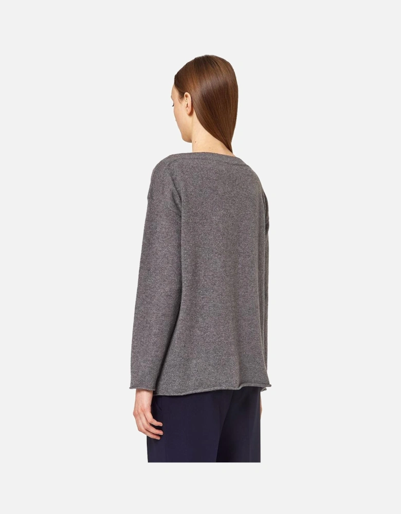 Cashmere Boat Neck Sweater with Gathered Hem Women - Gray