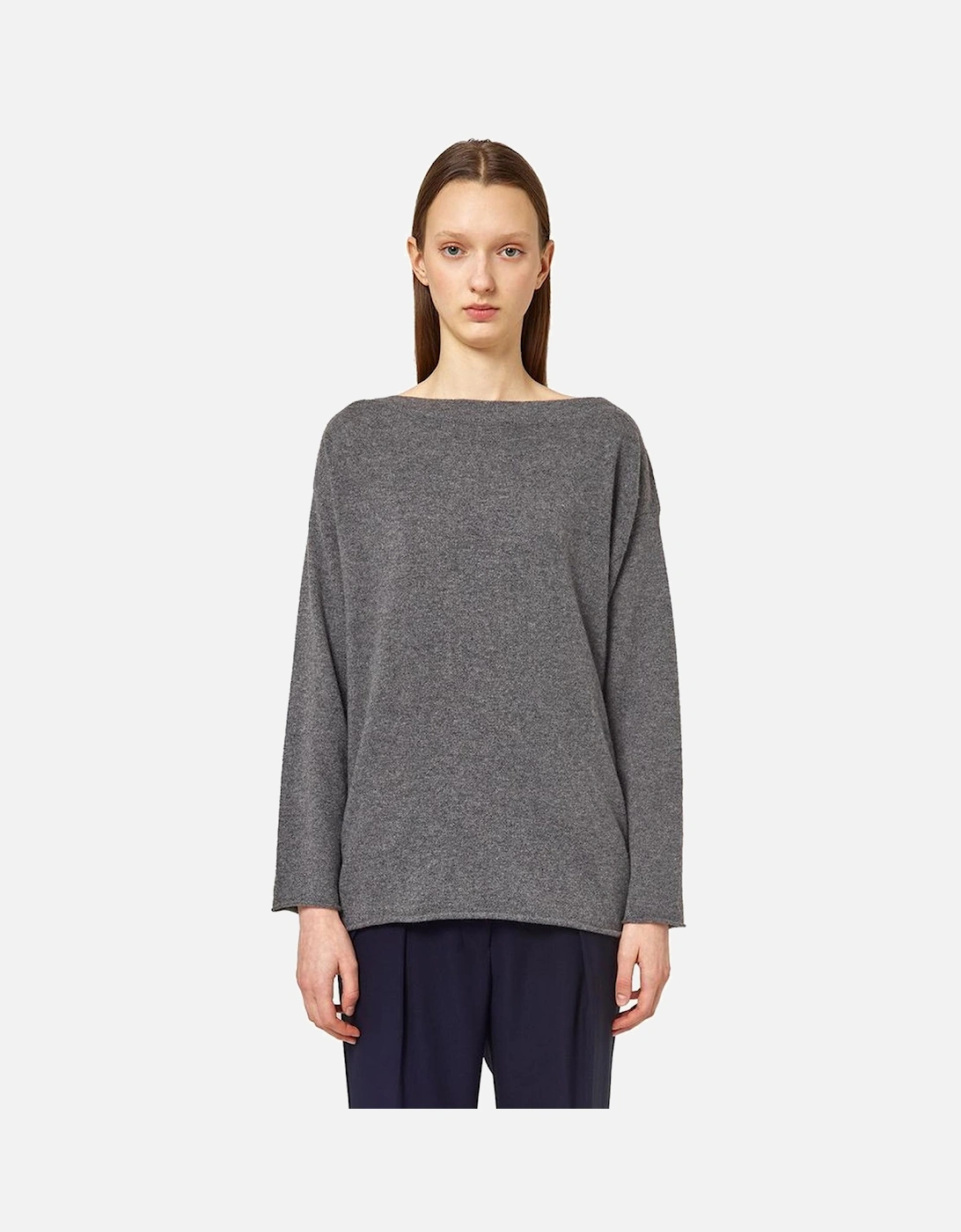 Cashmere Boat Neck Sweater with Gathered Hem Women - Gray, 5 of 4