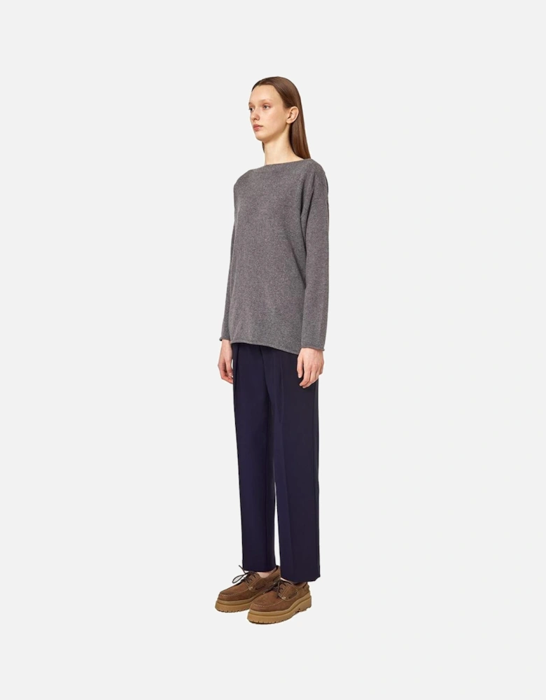 Cashmere Boat Neck Sweater with Gathered Hem Women - Gray