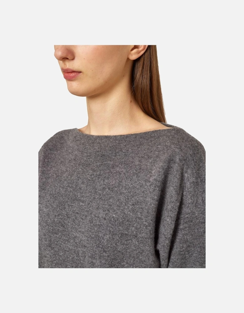 Cashmere Boat Neck Sweater with Gathered Hem Women - Gray