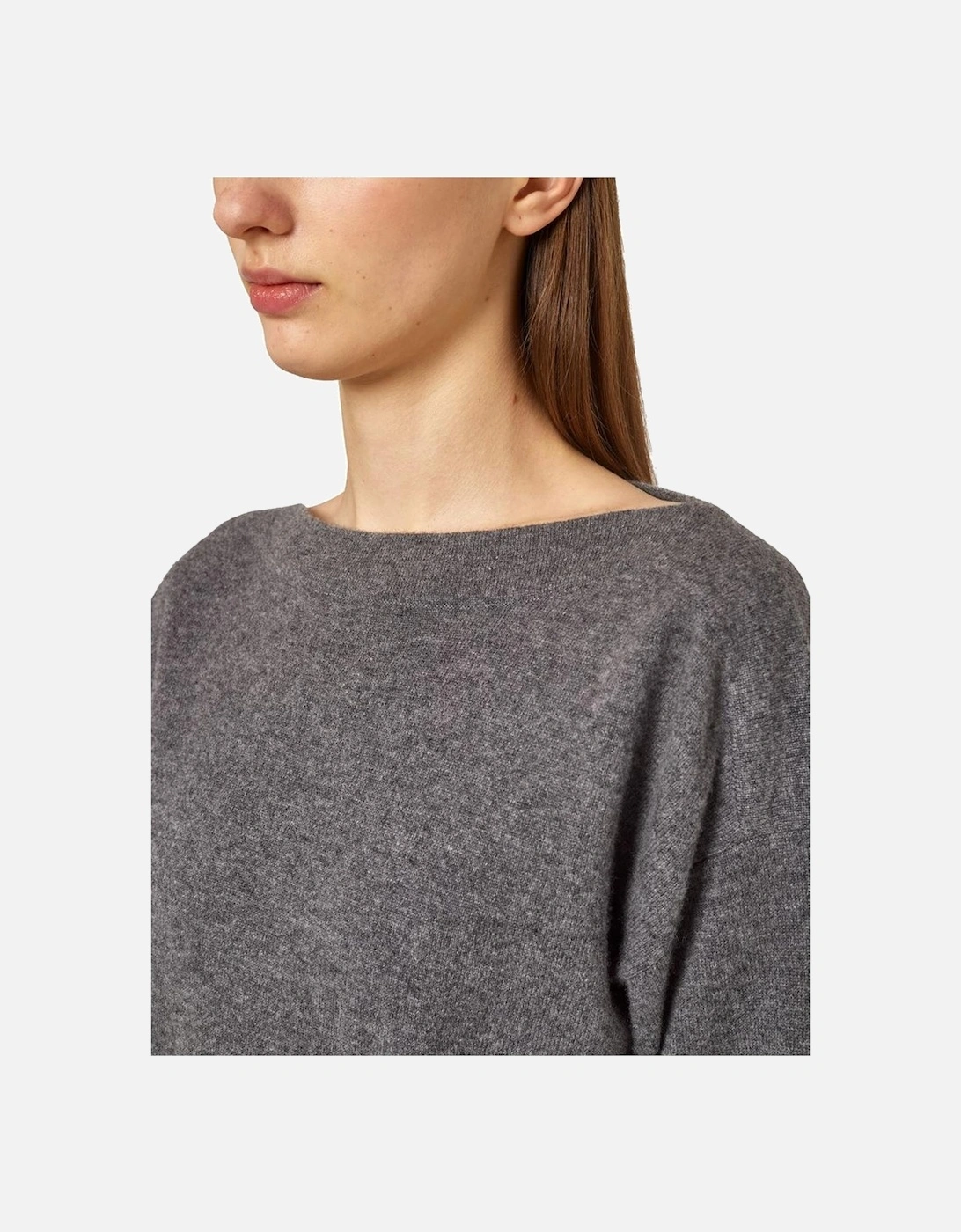 Cashmere Boat Neck Sweater with Gathered Hem Women - Gray