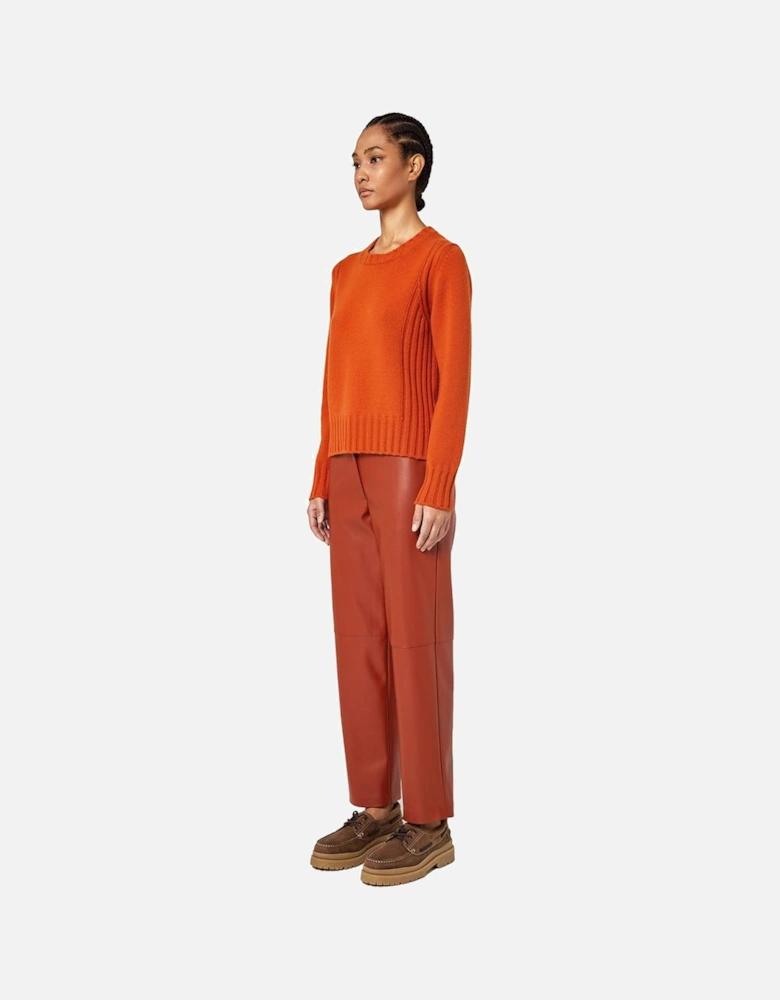 Cashmere Crewneck Sweater with Ribbed Embroidery Women - Orange
