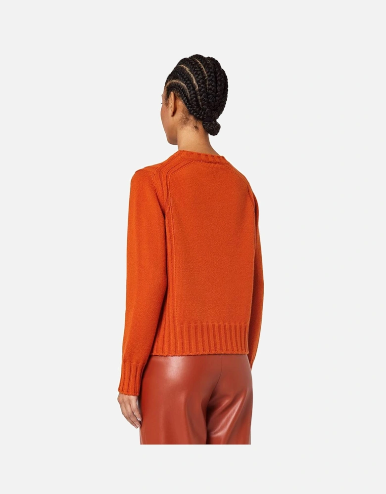 Cashmere Crewneck Sweater with Ribbed Embroidery Women - Orange