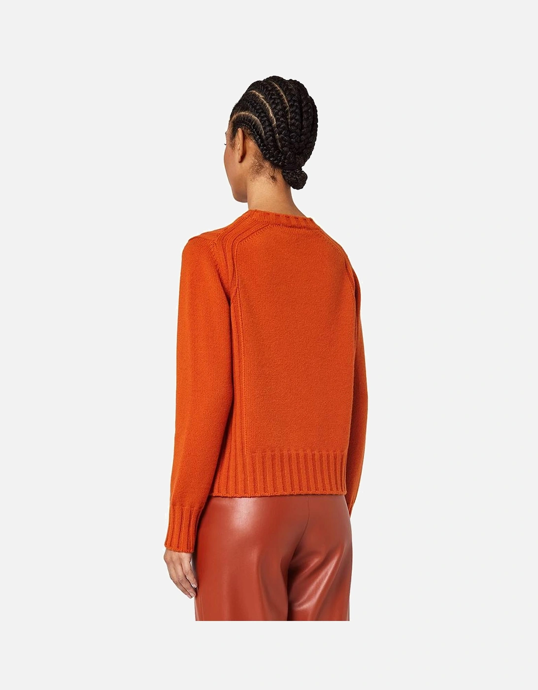 Cashmere Crewneck Sweater with Ribbed Embroidery Women - Orange