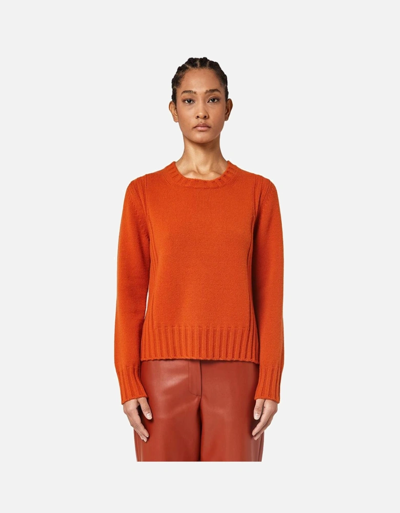 Cashmere Crewneck Sweater with Ribbed Embroidery Women - Orange