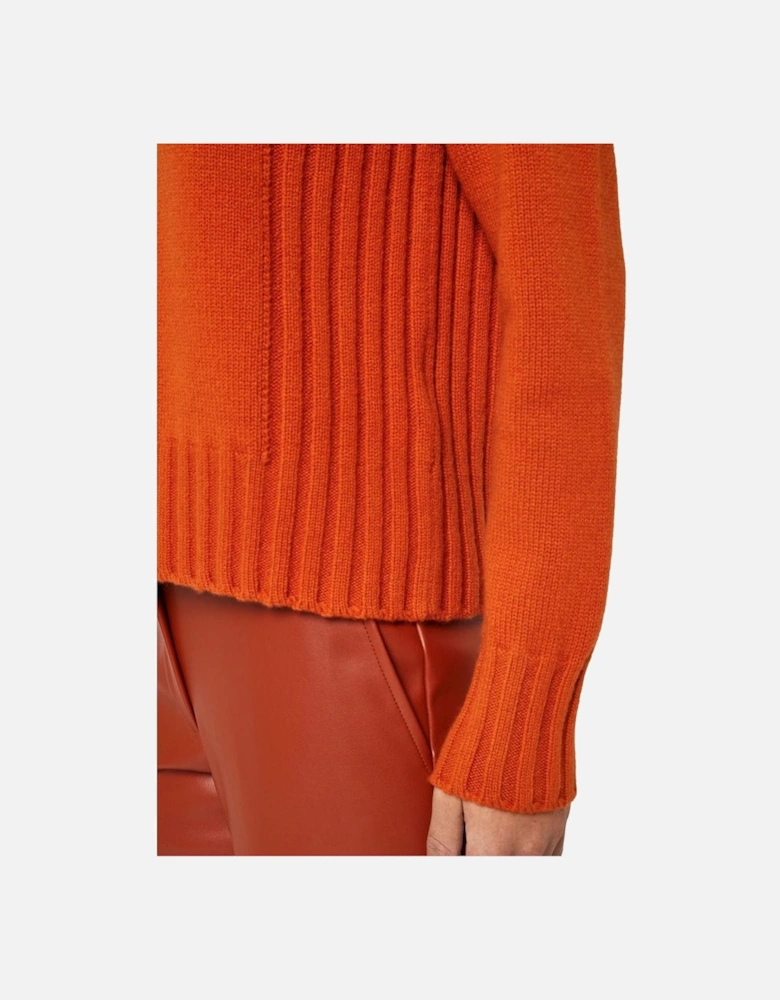 Cashmere Crewneck Sweater with Ribbed Embroidery Women - Orange