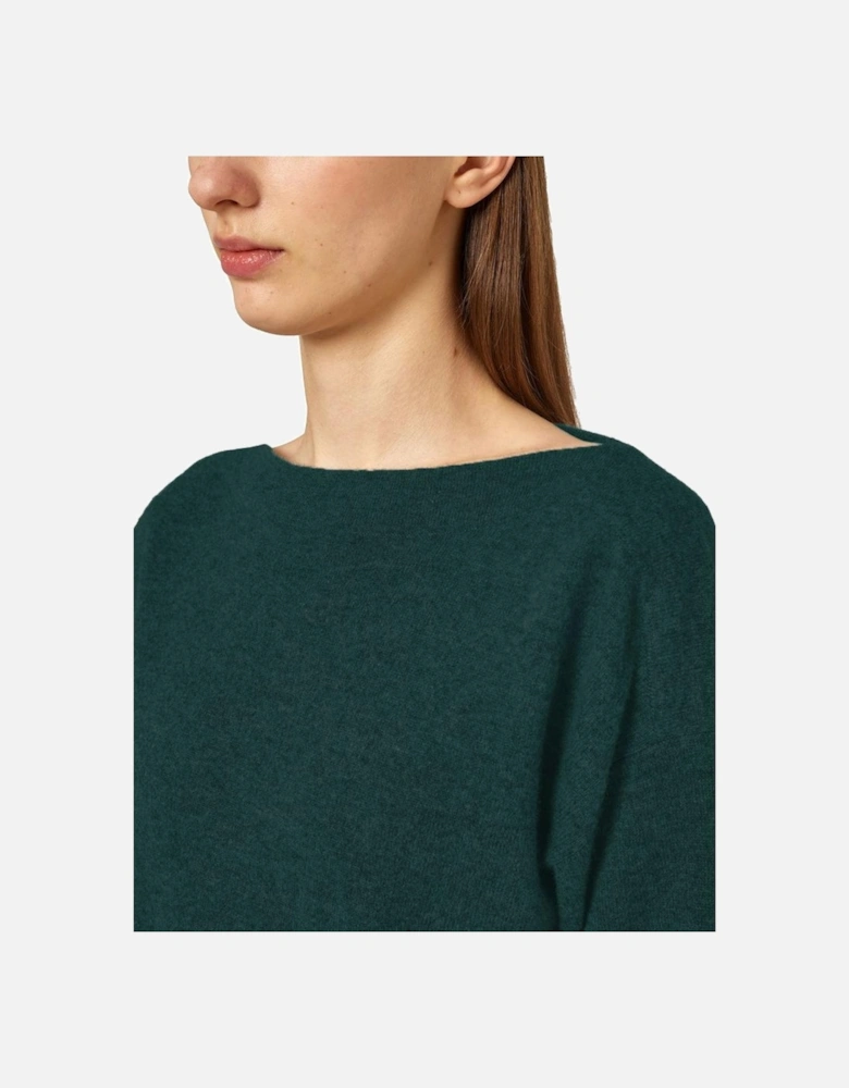 Cashmere Boat-Neck Sweater with Gathered Bottom Women - Green