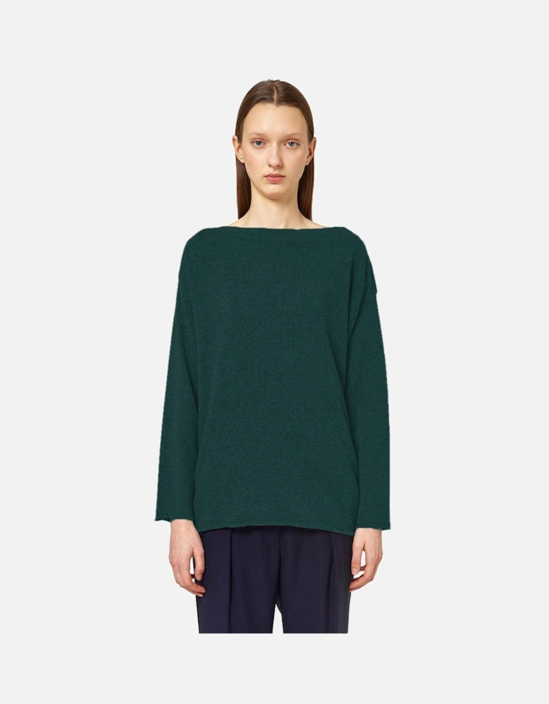 Cashmere Boat-Neck Sweater with Gathered Bottom Women - Green