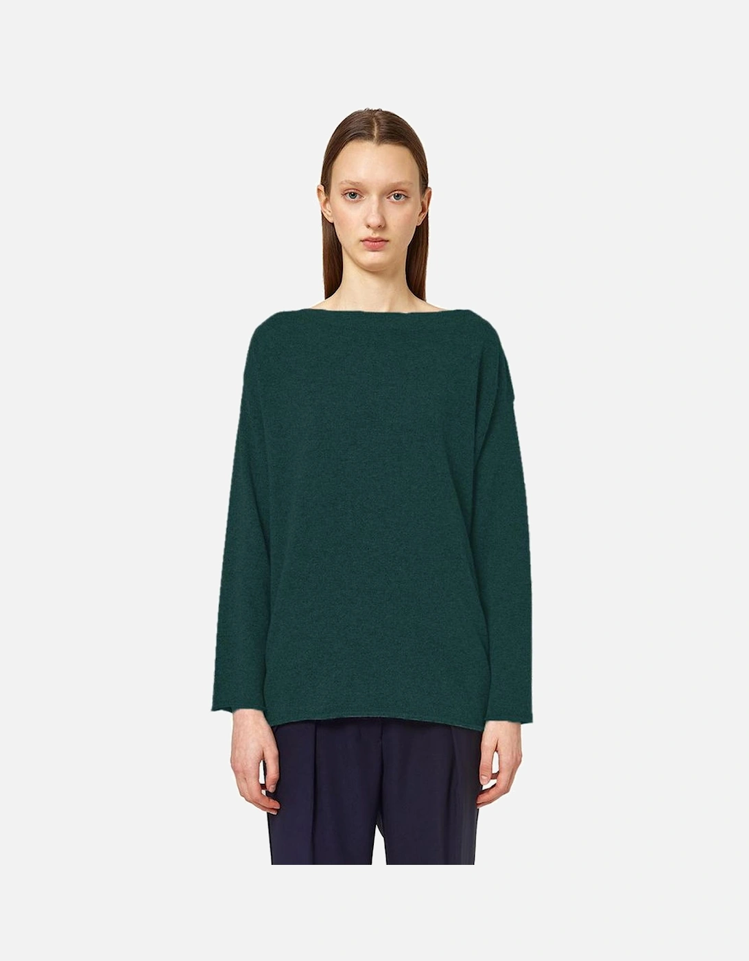 Cashmere Boat-Neck Sweater with Gathered Bottom Women - Green, 4 of 3