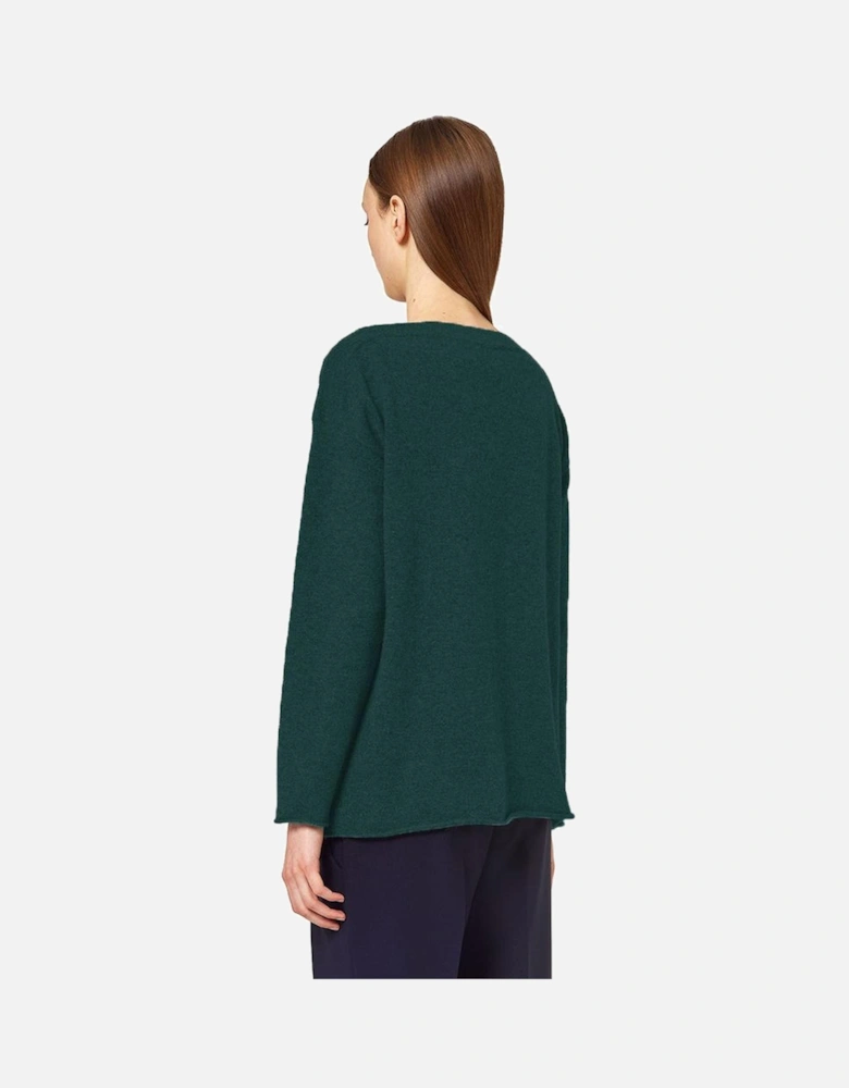 Cashmere Boat-Neck Sweater with Gathered Bottom Women - Green