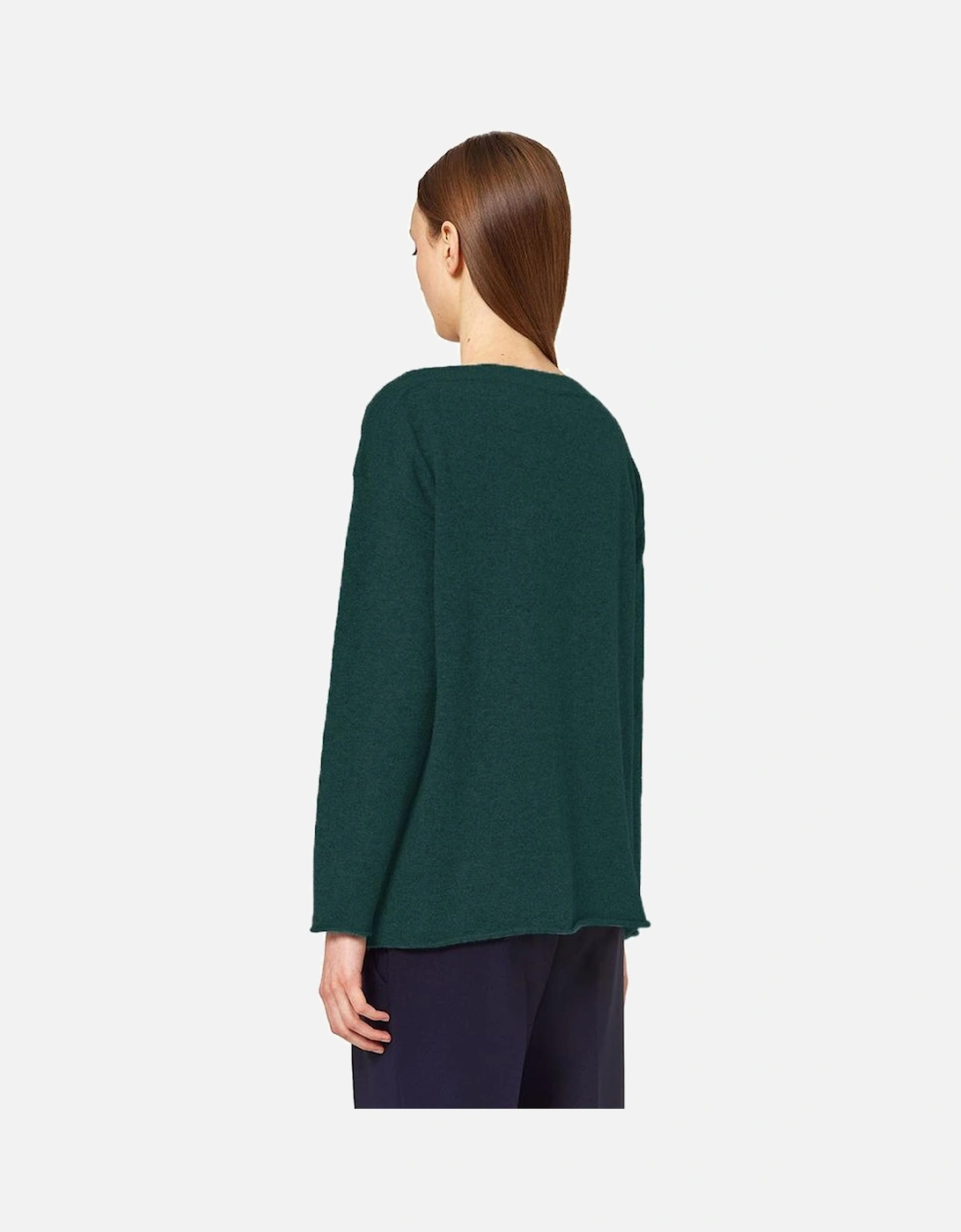 Cashmere Boat-Neck Sweater with Gathered Bottom Women - Green