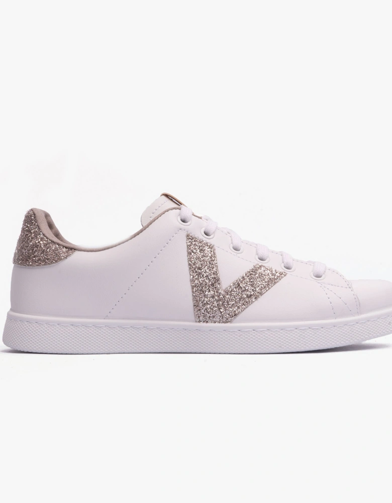 TENIS LEATHER & GLITTER SWIRLS Womens Trainers Nude