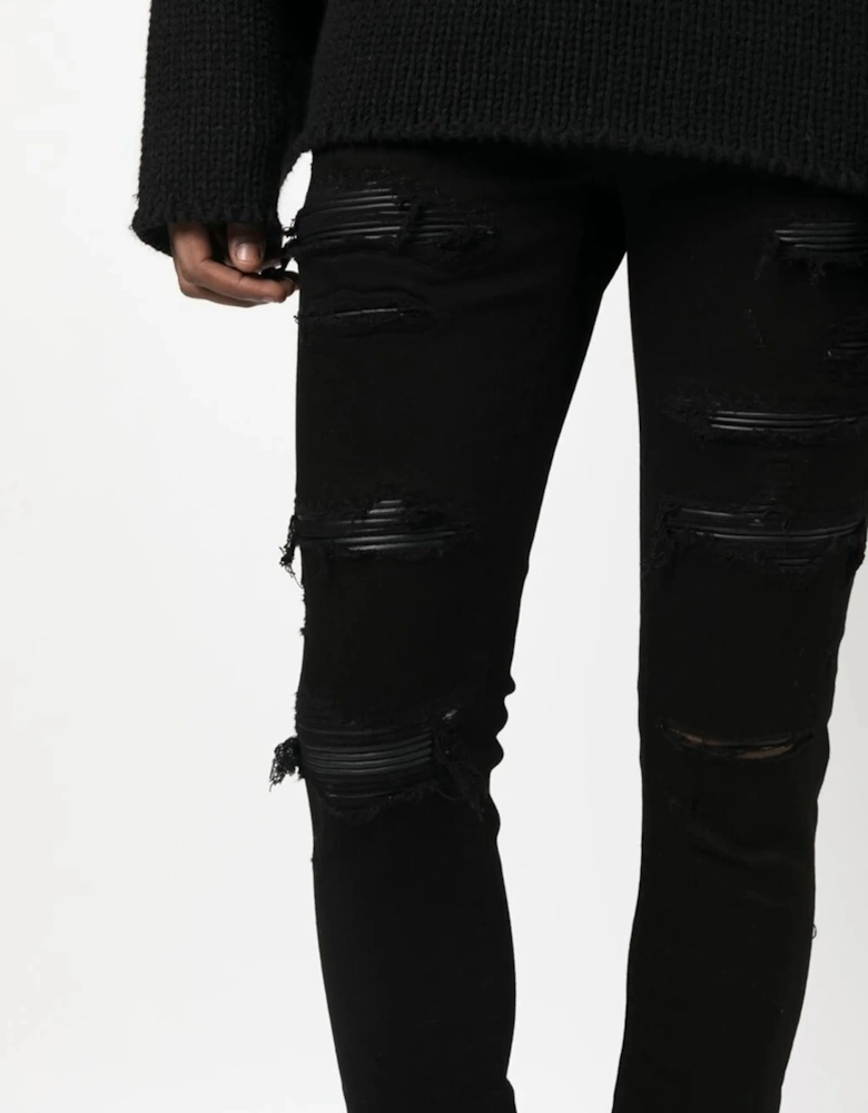 Leather Thrasher Ripped Jeans in Black