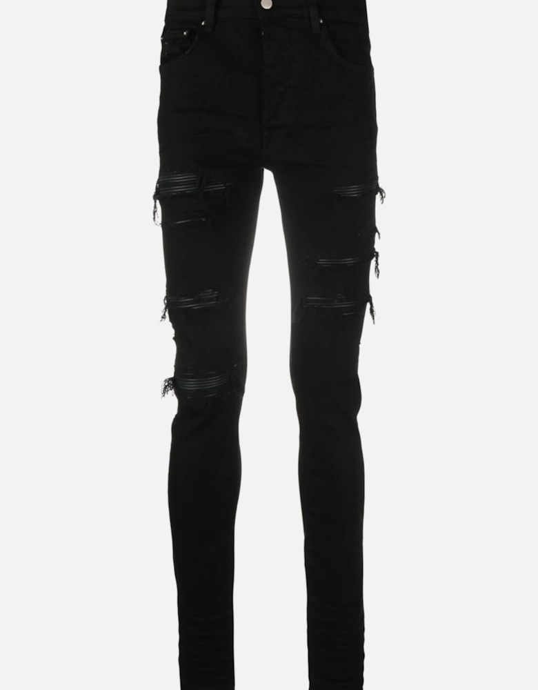 Leather Thrasher Ripped Jeans in Black