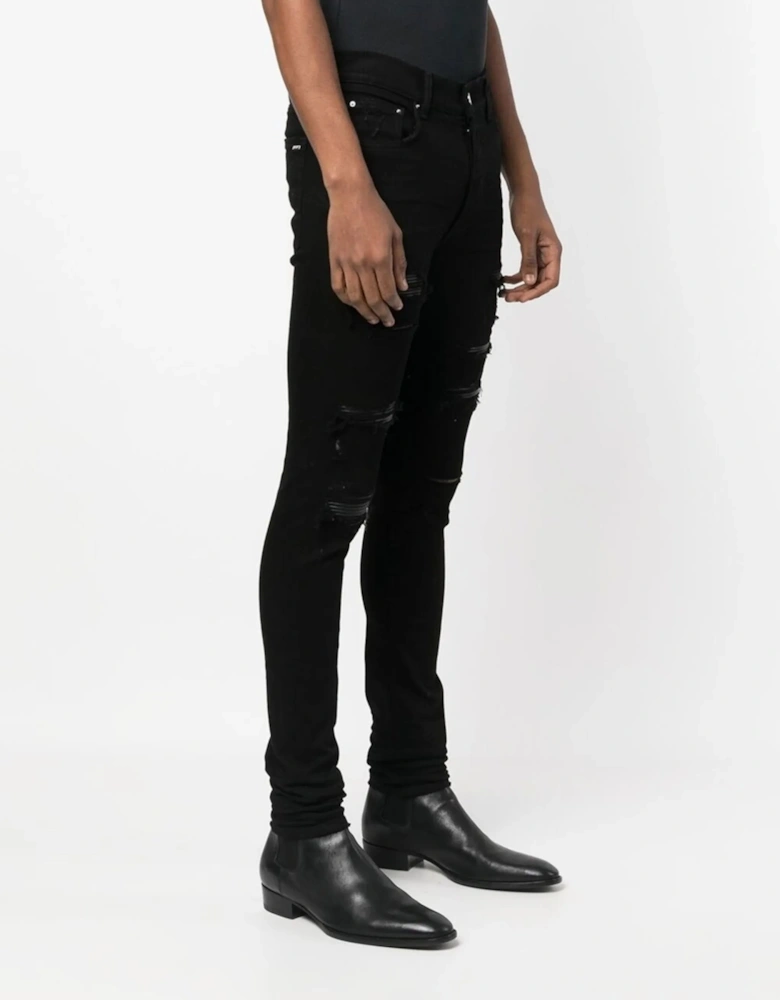 Leather Thrasher Ripped Jeans in Black