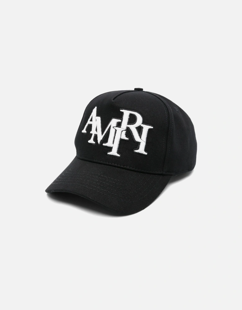 Staggered Logo Embroidered Cap in Black