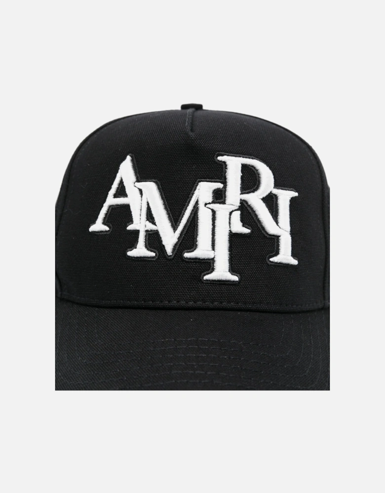 Staggered Logo Embroidered Cap in Black