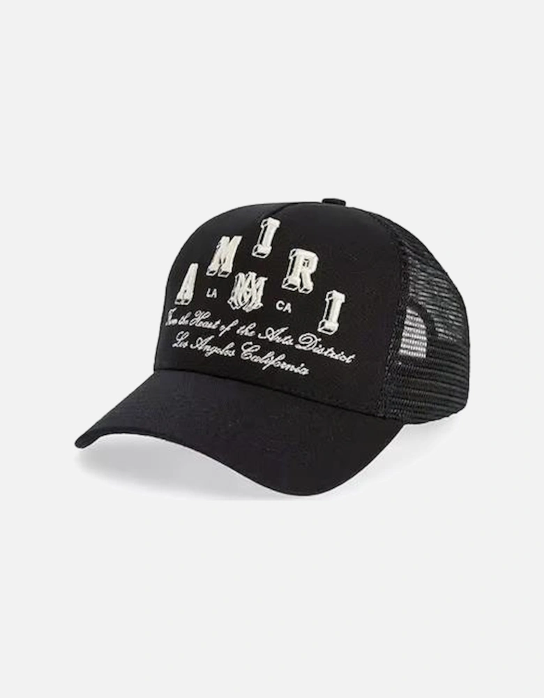 Embroidered Varsity Trucker Cap in Black