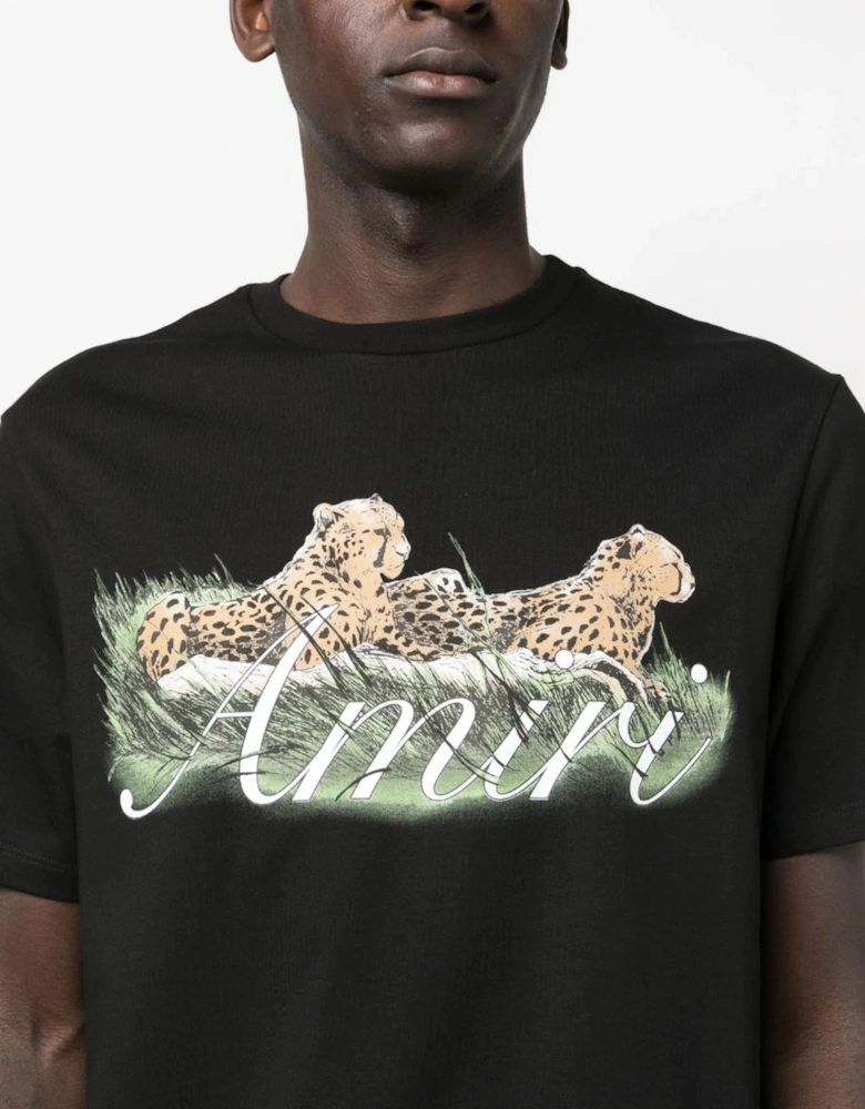 Cheetah Logo Printed T-Shirt in Black