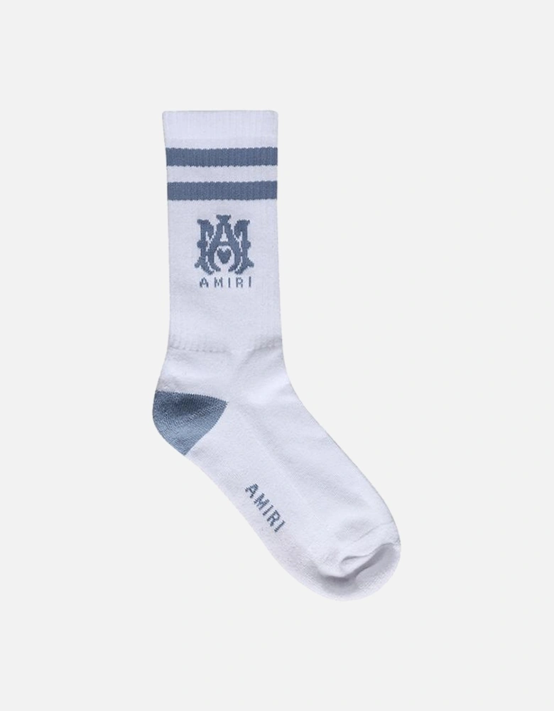 Stripe Socks in White/Dusty Blue