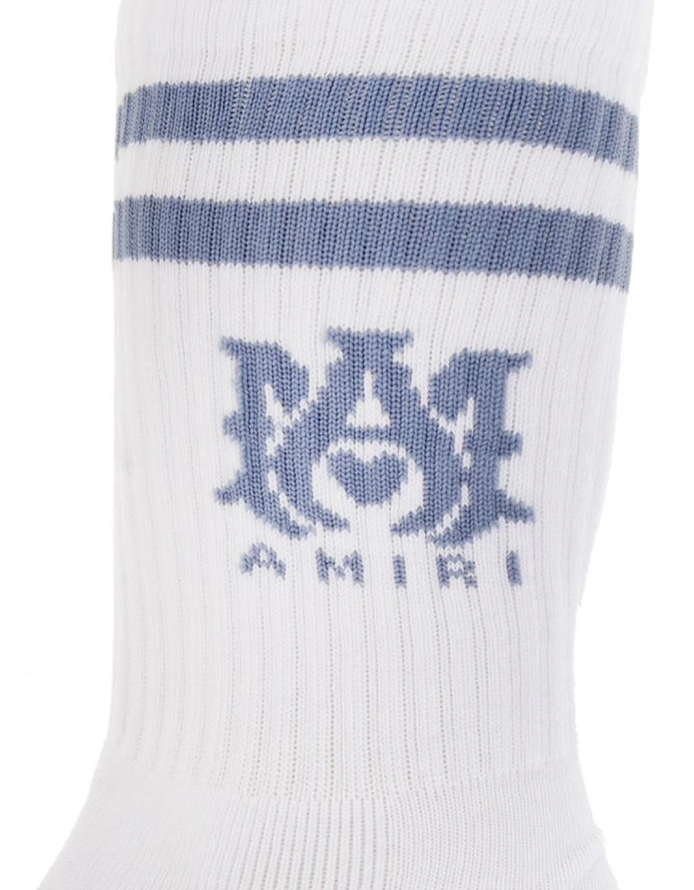 Stripe Socks in White/Dusty Blue