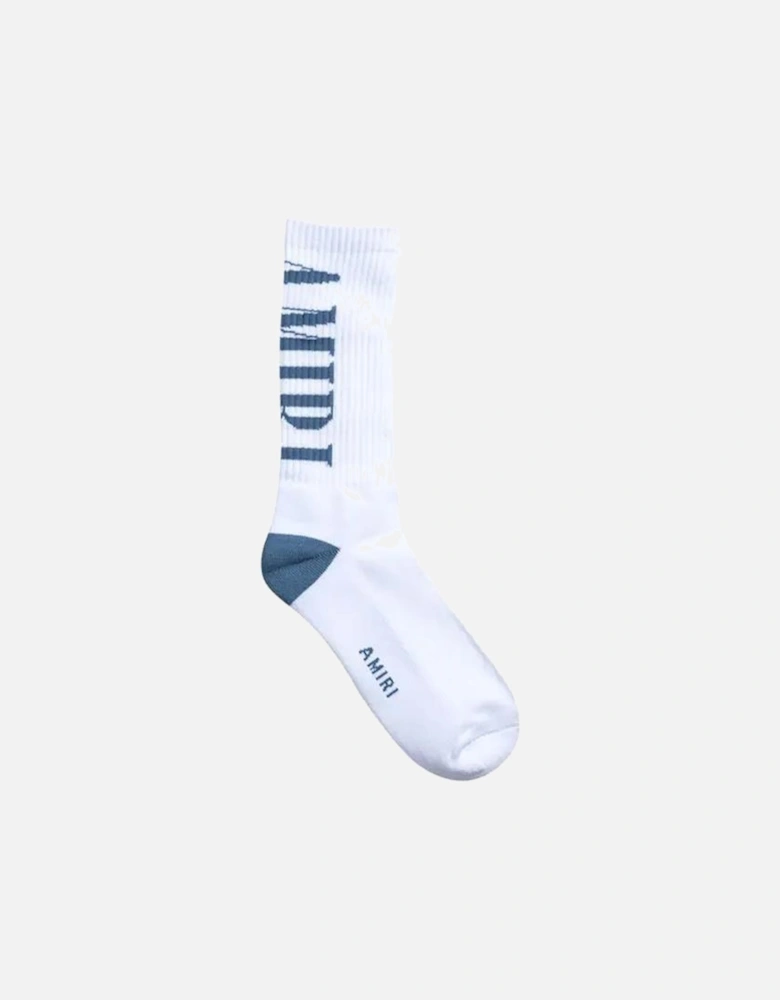 Vertical Logo Socks in White/Dusty Blue