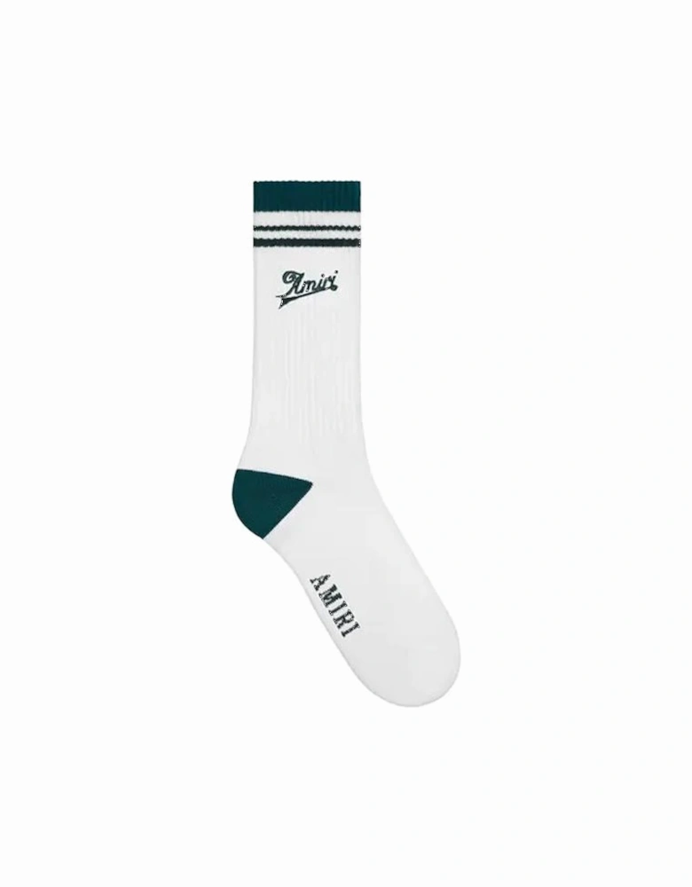 Varsity Script Socks in White