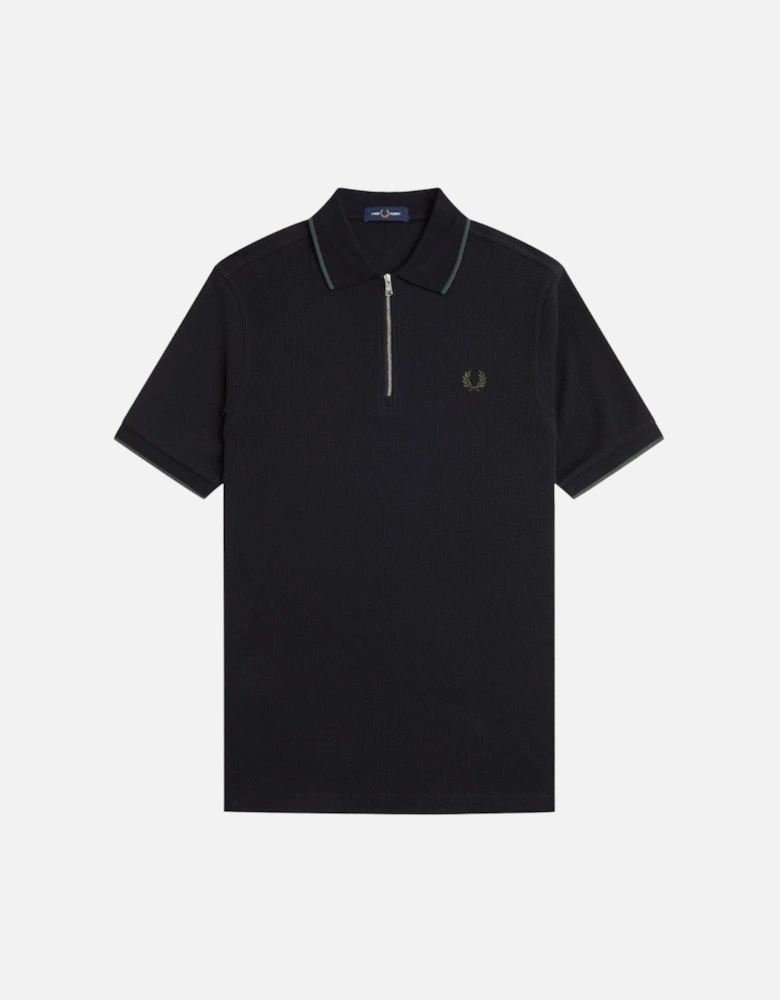 FP Textured Zip Neck Polo Shirt - Black