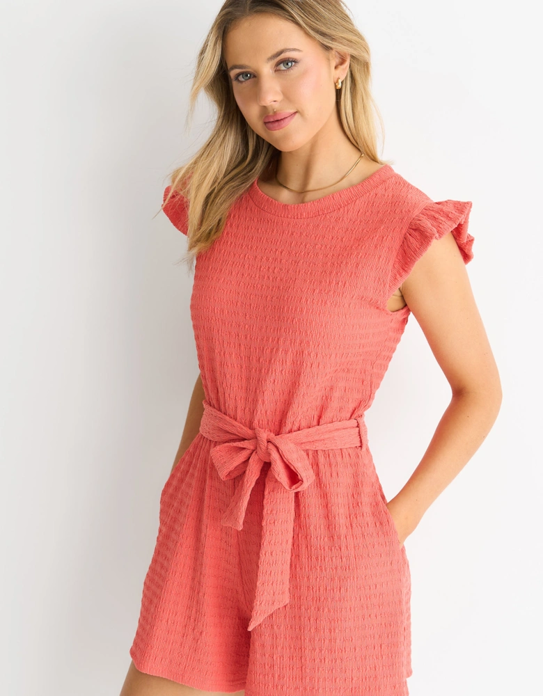Coral Stretch Texture Frill Elasticated Waist Playsuit