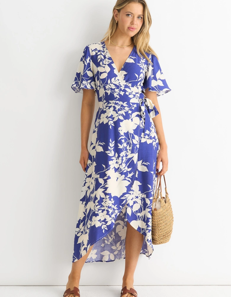 Viscose Floral Wrap Midi Dress