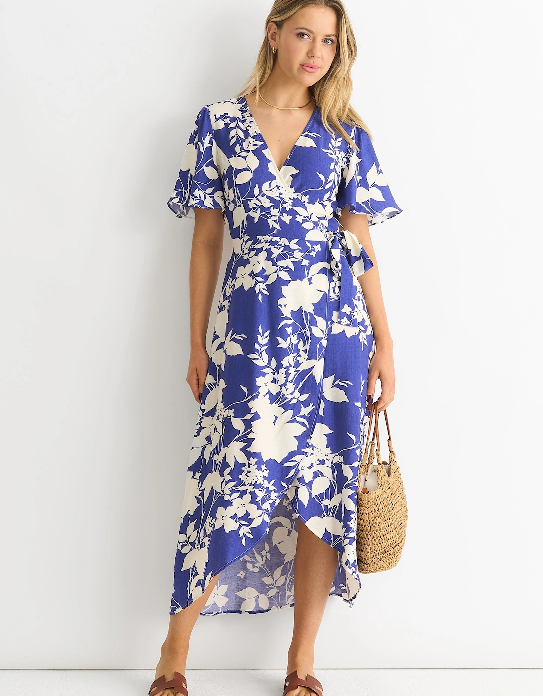 Viscose Floral Wrap Midi Dress, 5 of 4