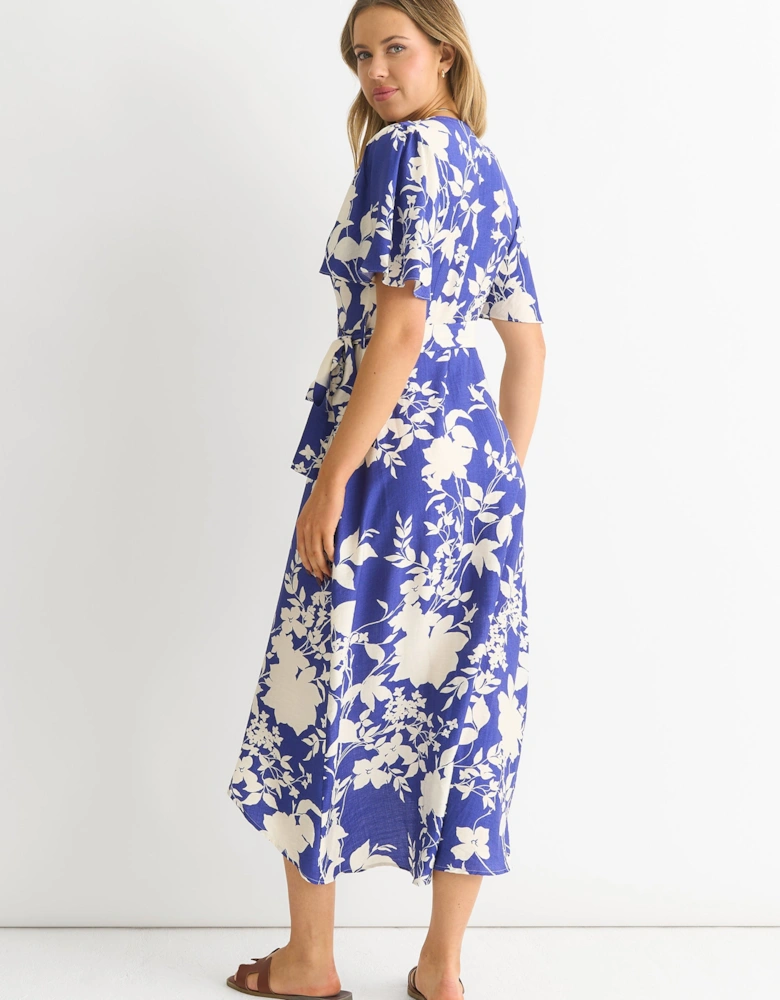 Viscose Floral Wrap Midi Dress