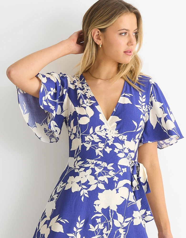 Viscose Floral Wrap Midi Dress