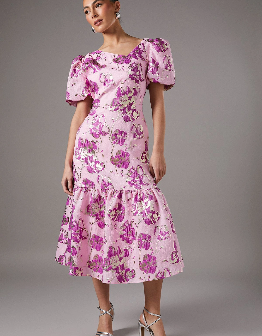 Pink Metallic Floral Jacquard Dress, 5 of 4