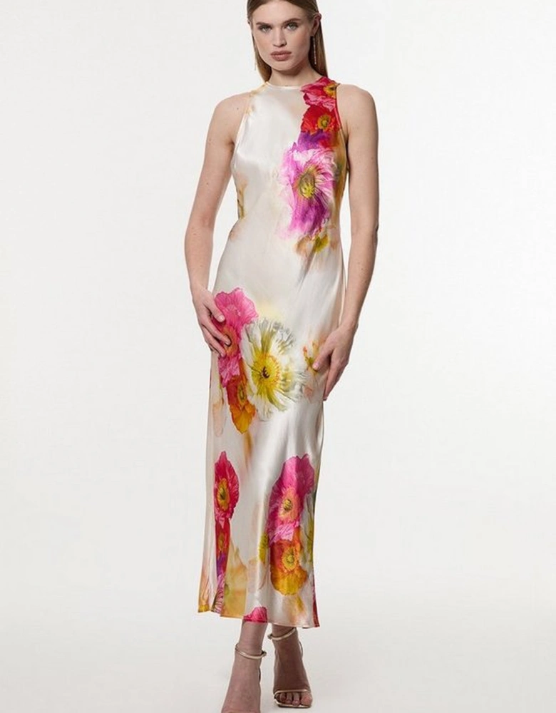 Floral Satin Woven Column Maxi Dress