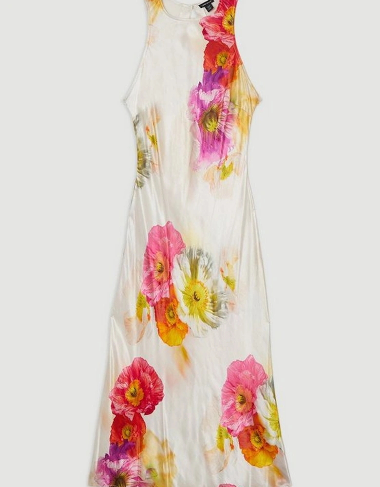 Floral Satin Woven Column Maxi Dress