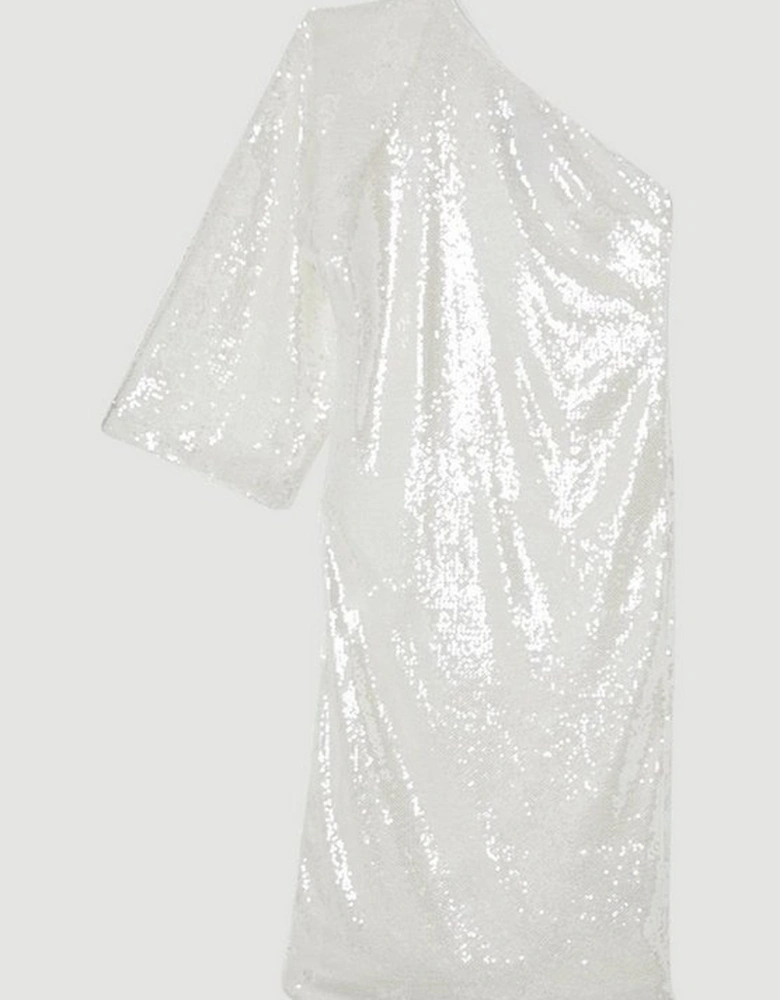 Liquid Shine One Shoulder Woven Sequin Dress