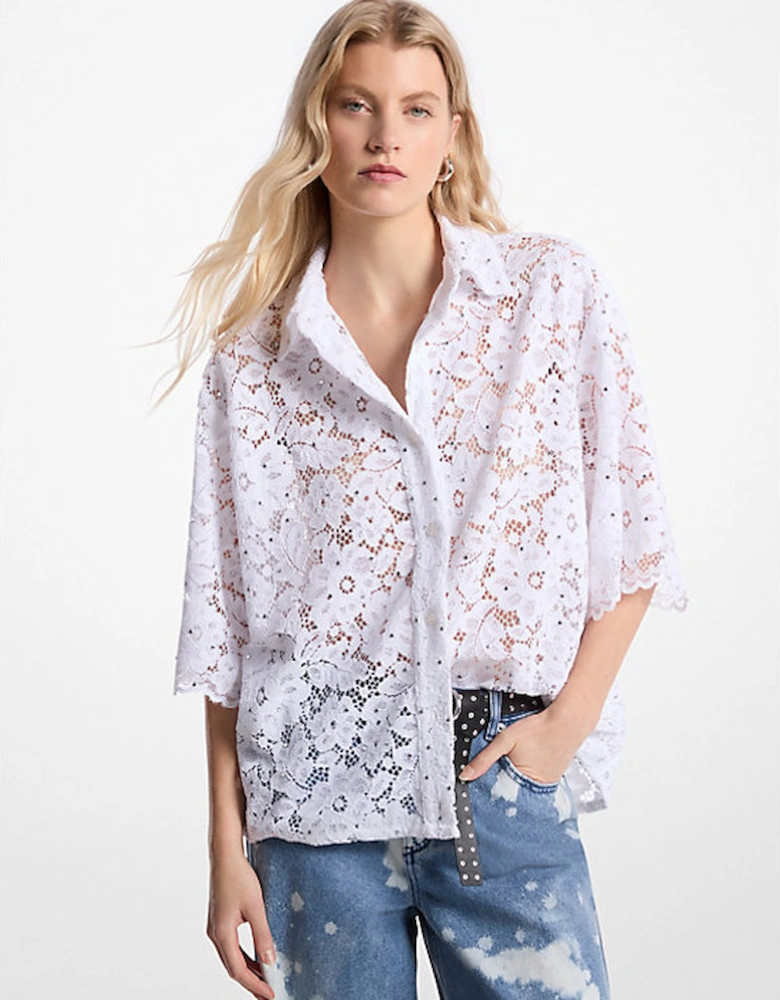 Studded Corded Floral Lace Shirt