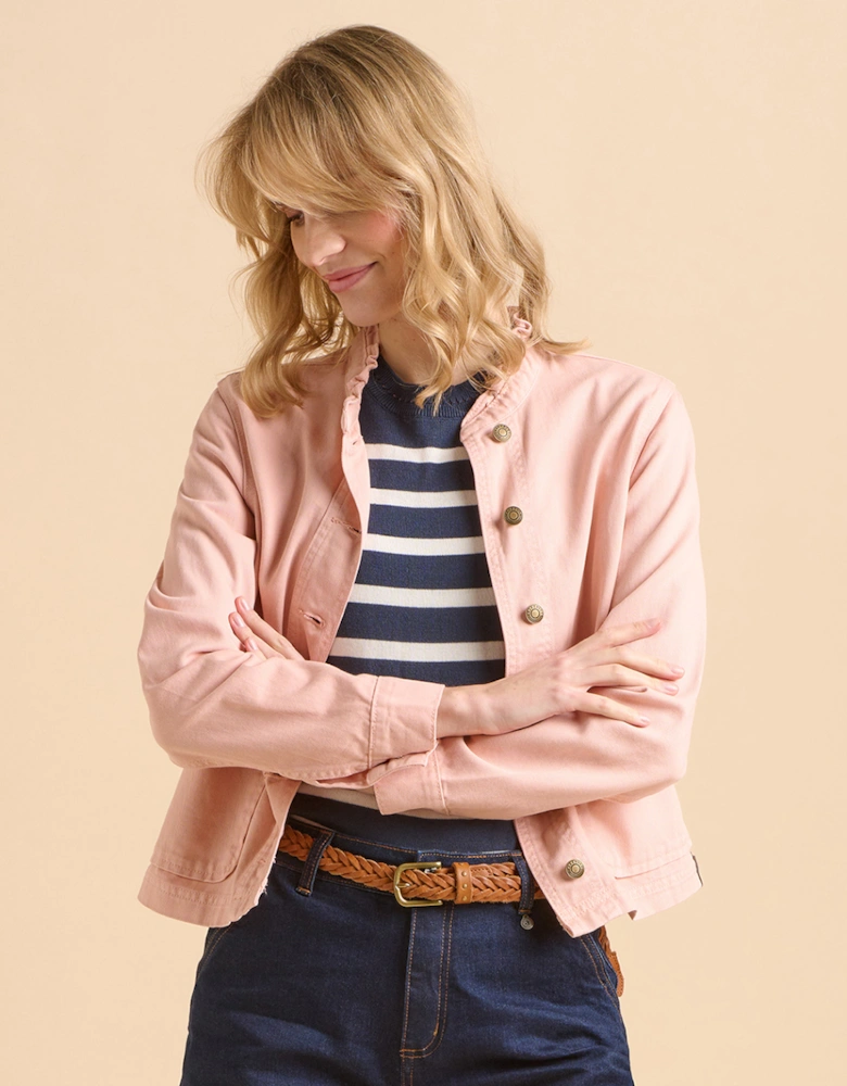 Women's Frill Neck Denim Jacket Pink