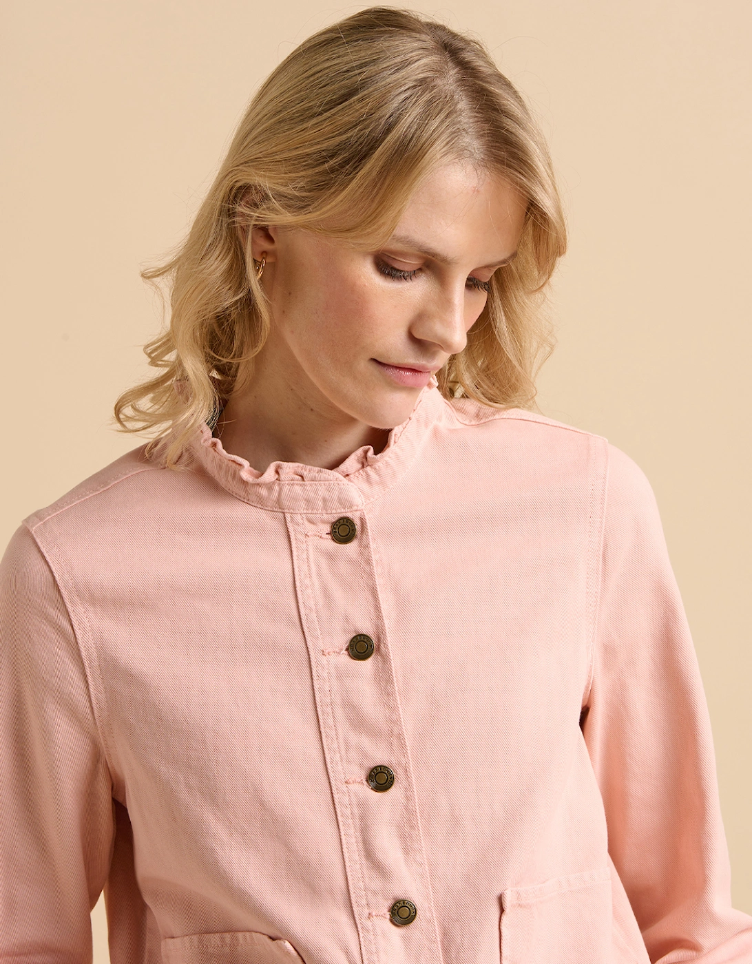 Women's Frill Neck Denim Jacket Pink