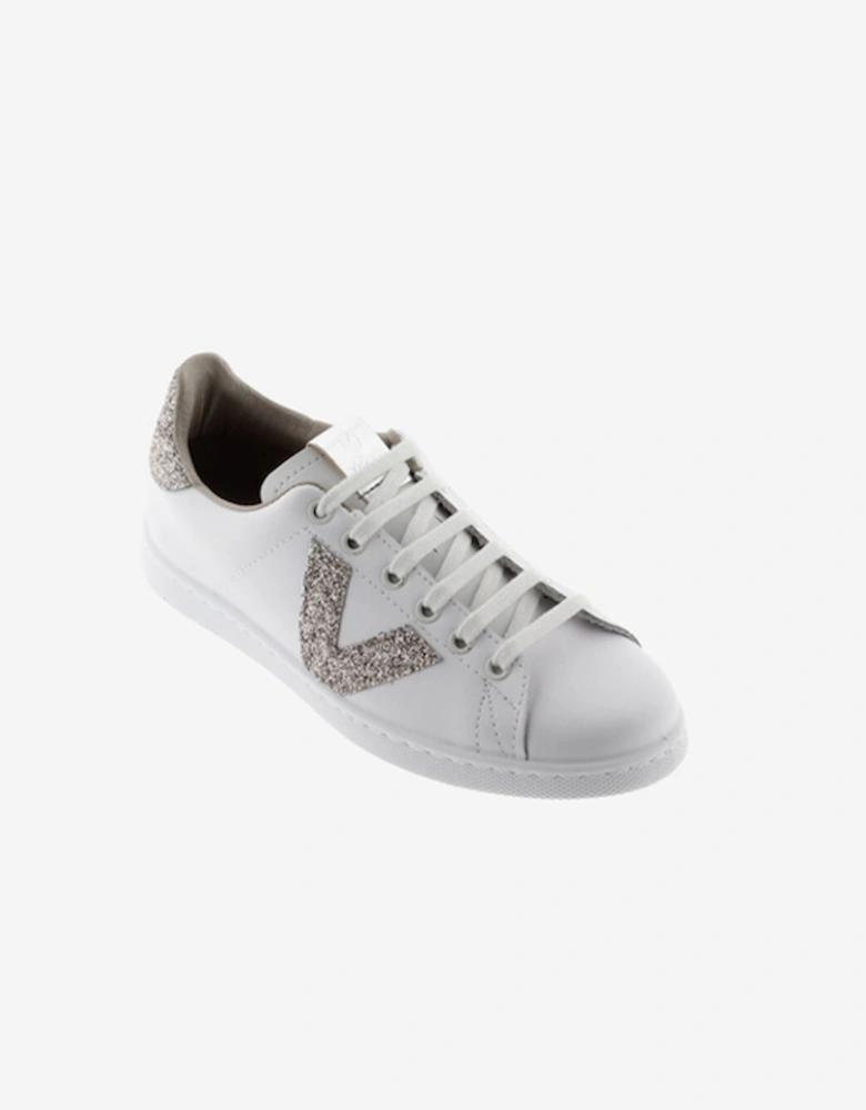 Women's Tenis Piel & Virutas Glitter Trainer Nude