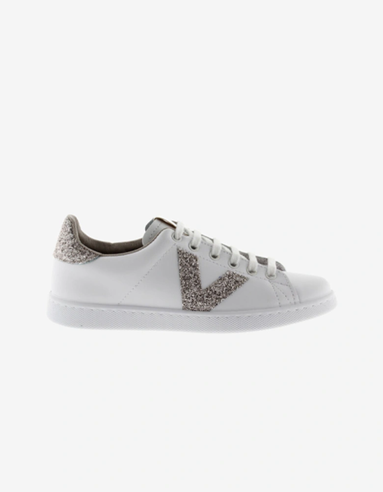 Women's Tenis Piel & Virutas Glitter Trainer Nude