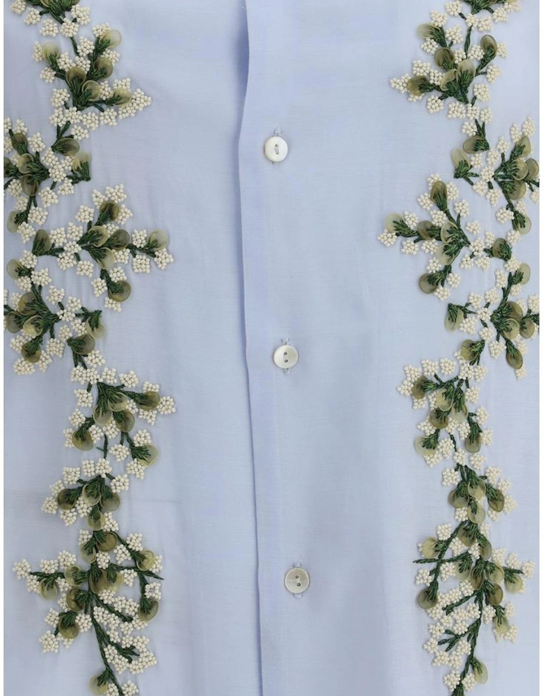 Classic Shirt with Floral Embroidery Women - Light Blue