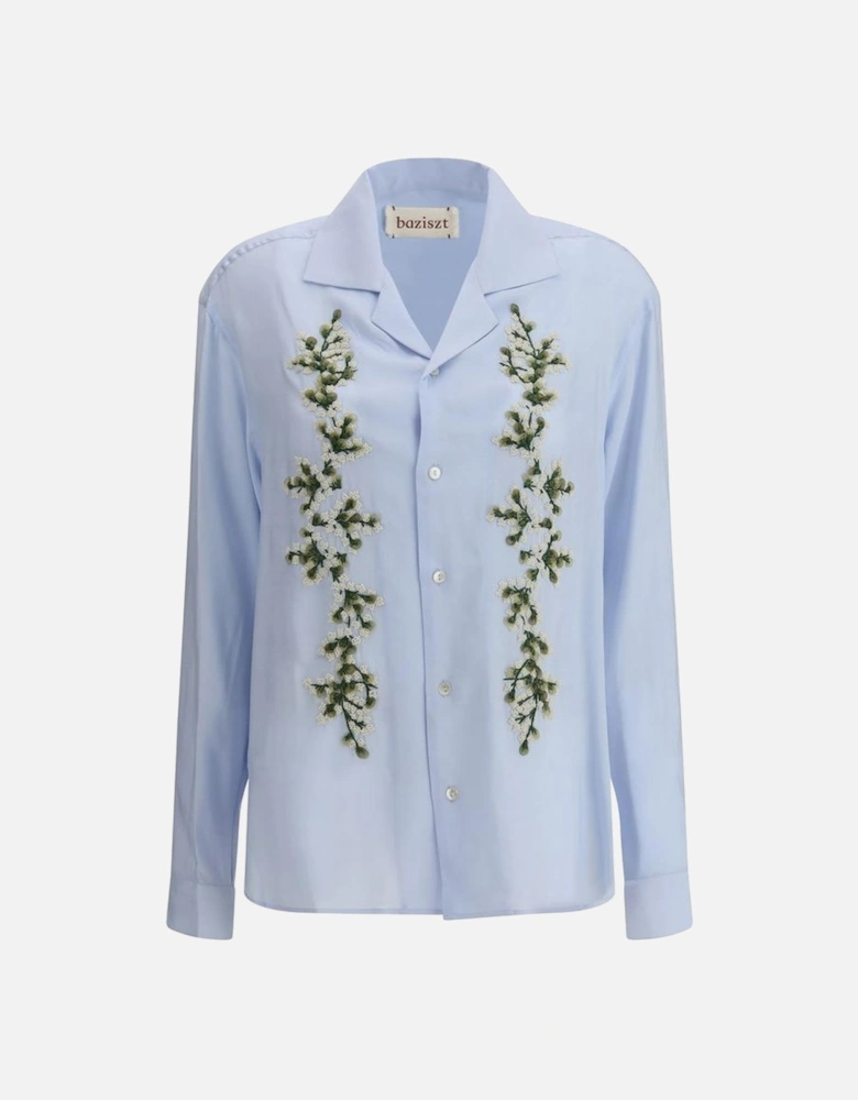 Classic Shirt with Floral Embroidery Women - Light Blue