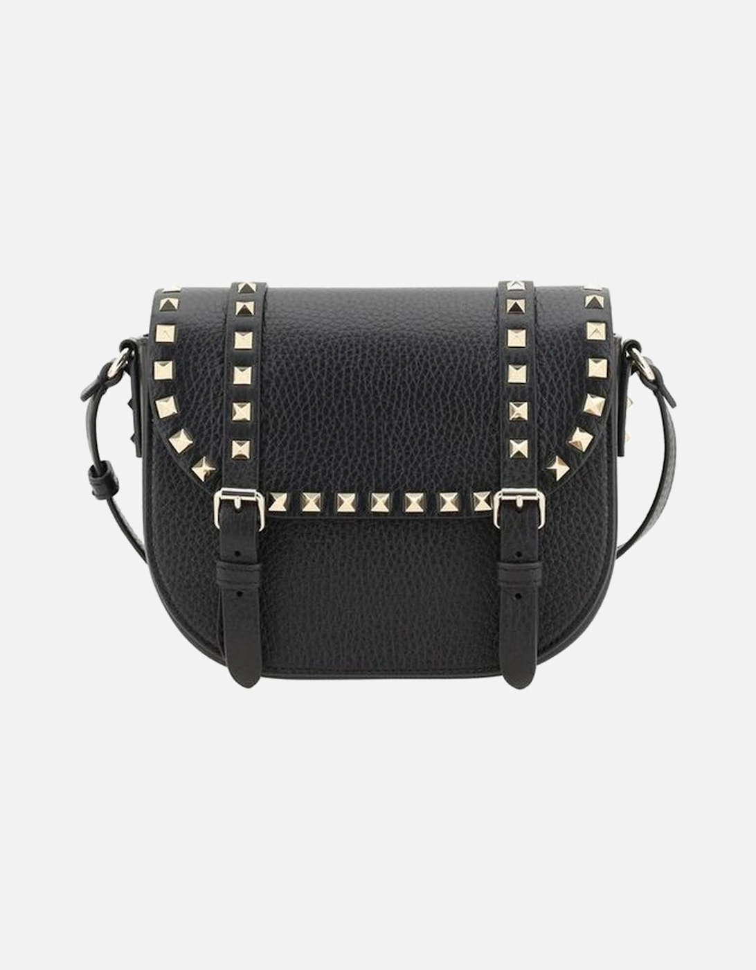 Leather Shoulder Bag with Buckled Flap and Rockstuds Women - Black, 5 of 4