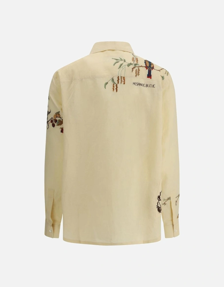 Embroidered Bird Cross-Stitch Avian Shirt Women - Yellow