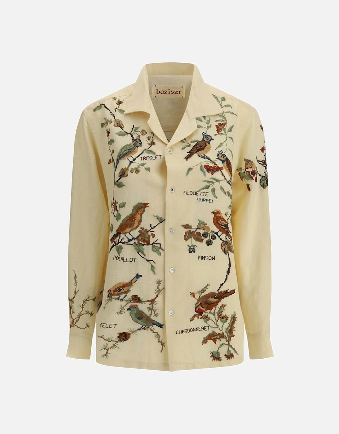 Embroidered Bird Cross-Stitch Avian Shirt Women - Yellow, 4 of 3