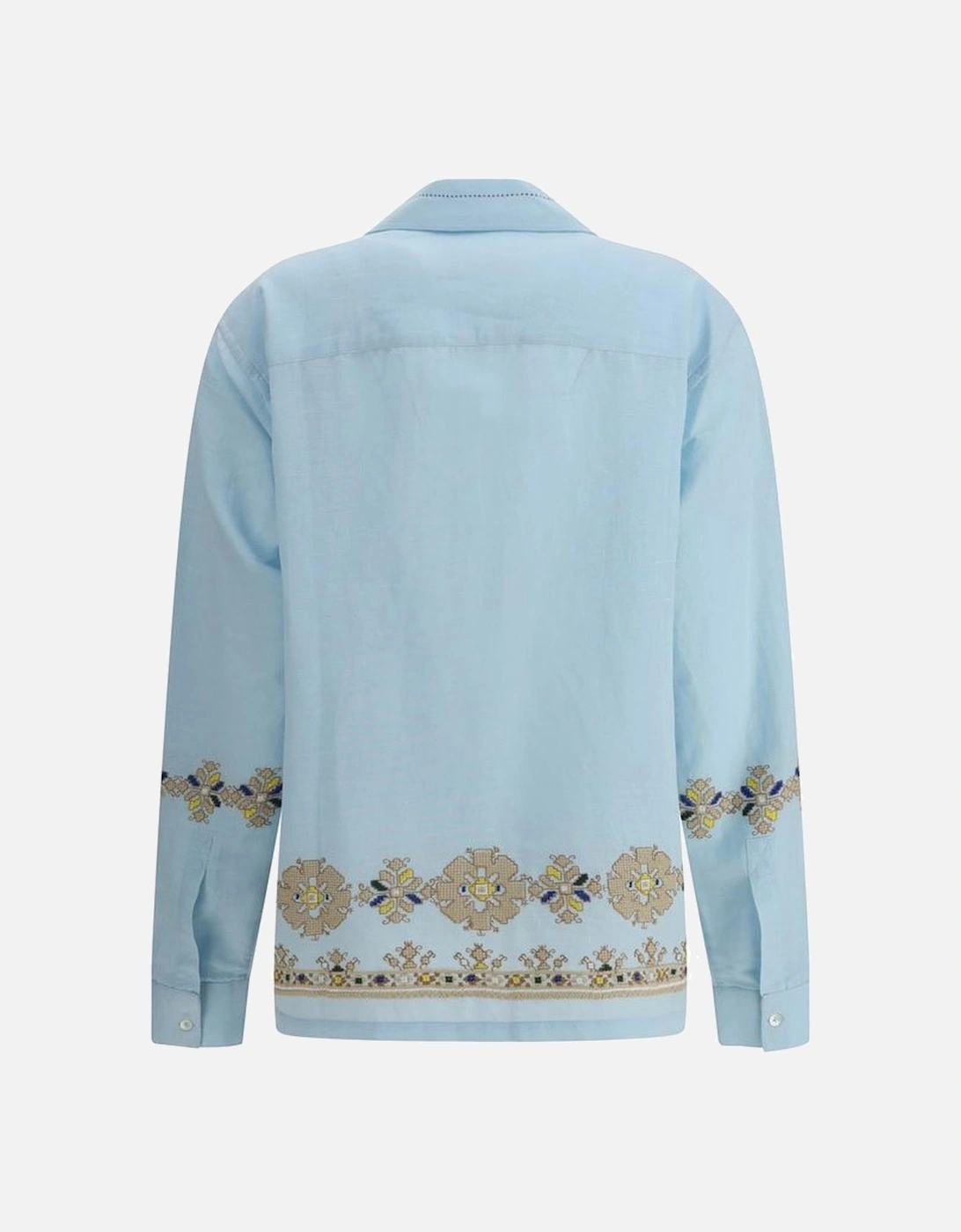 Elegant Floral Embroidered Shirt with Patch Pockets Women - Light Blue