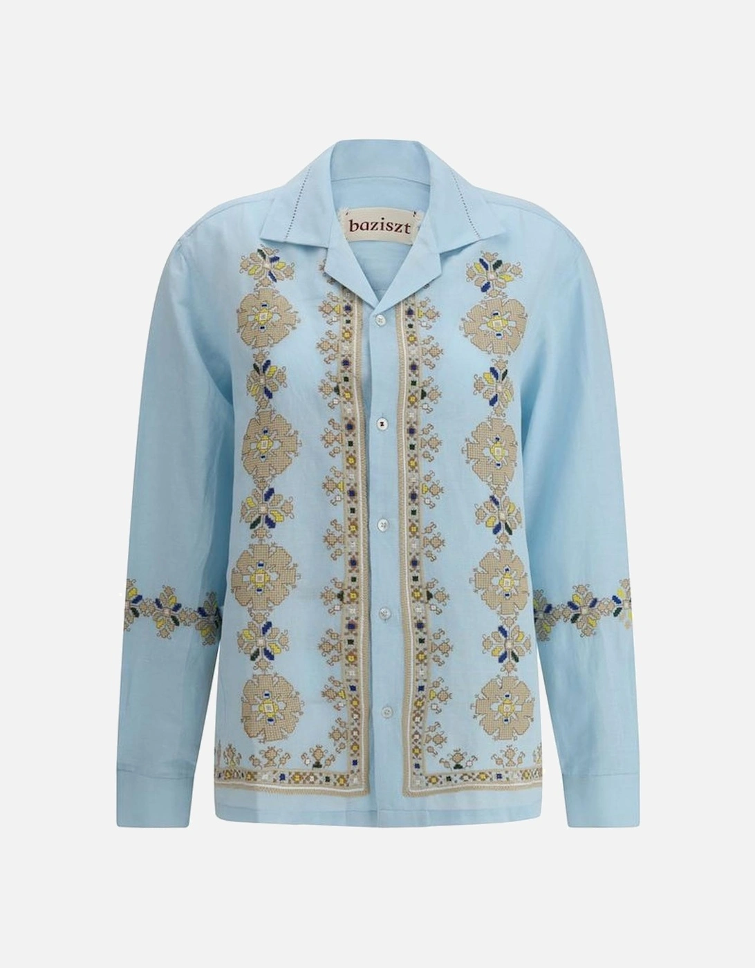 Elegant Floral Embroidered Shirt with Patch Pockets Women - Light Blue, 4 of 3